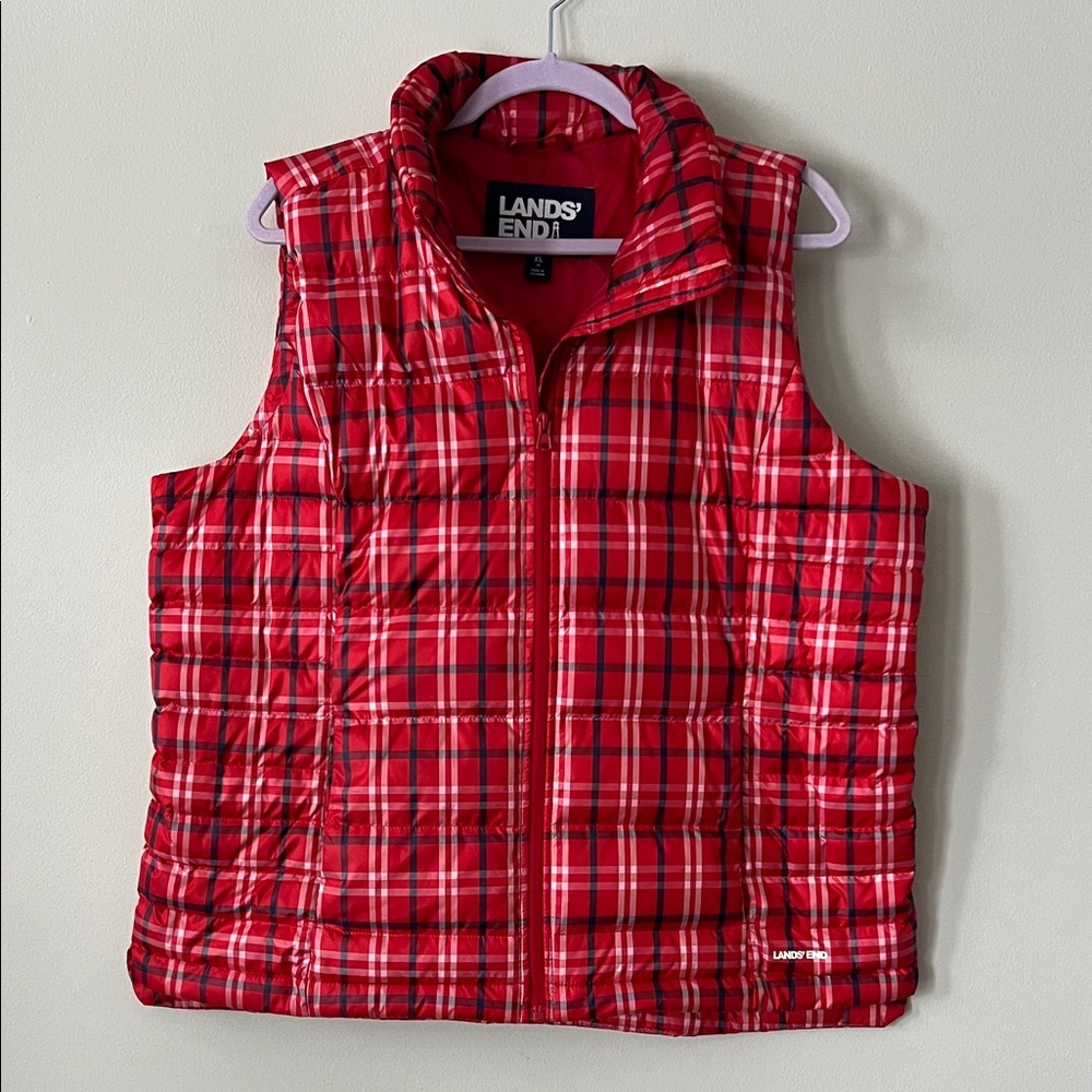 Lands' End Vibrant Red Checkered Vest